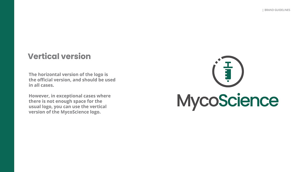 Página seis del Branding Book de MycoScience. Modernización de imagen de marca