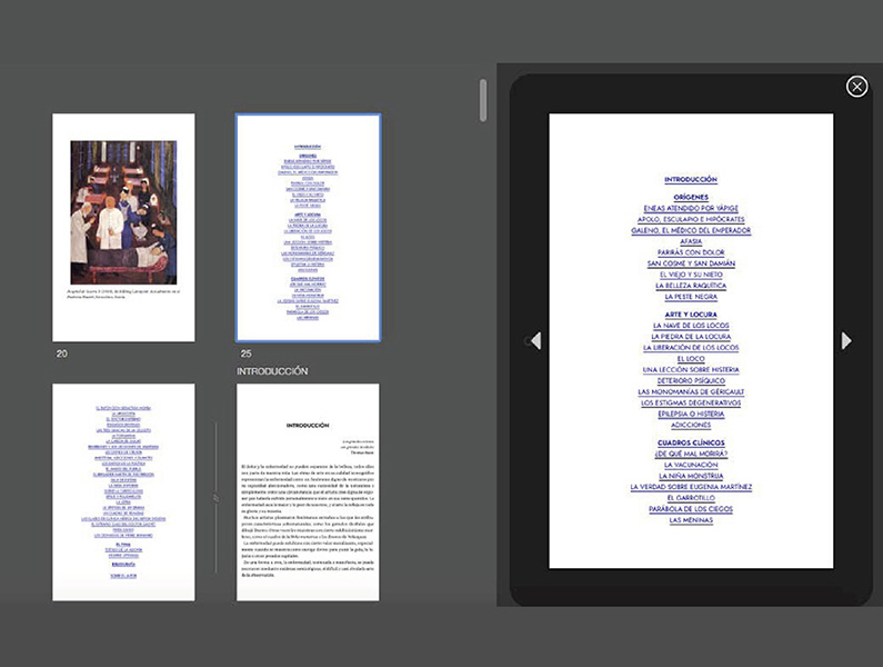 Servicios editoriales de maquetación digital. Ejemplos: vistas del Kindle Previewer del libro "Cuadros de clínicos"